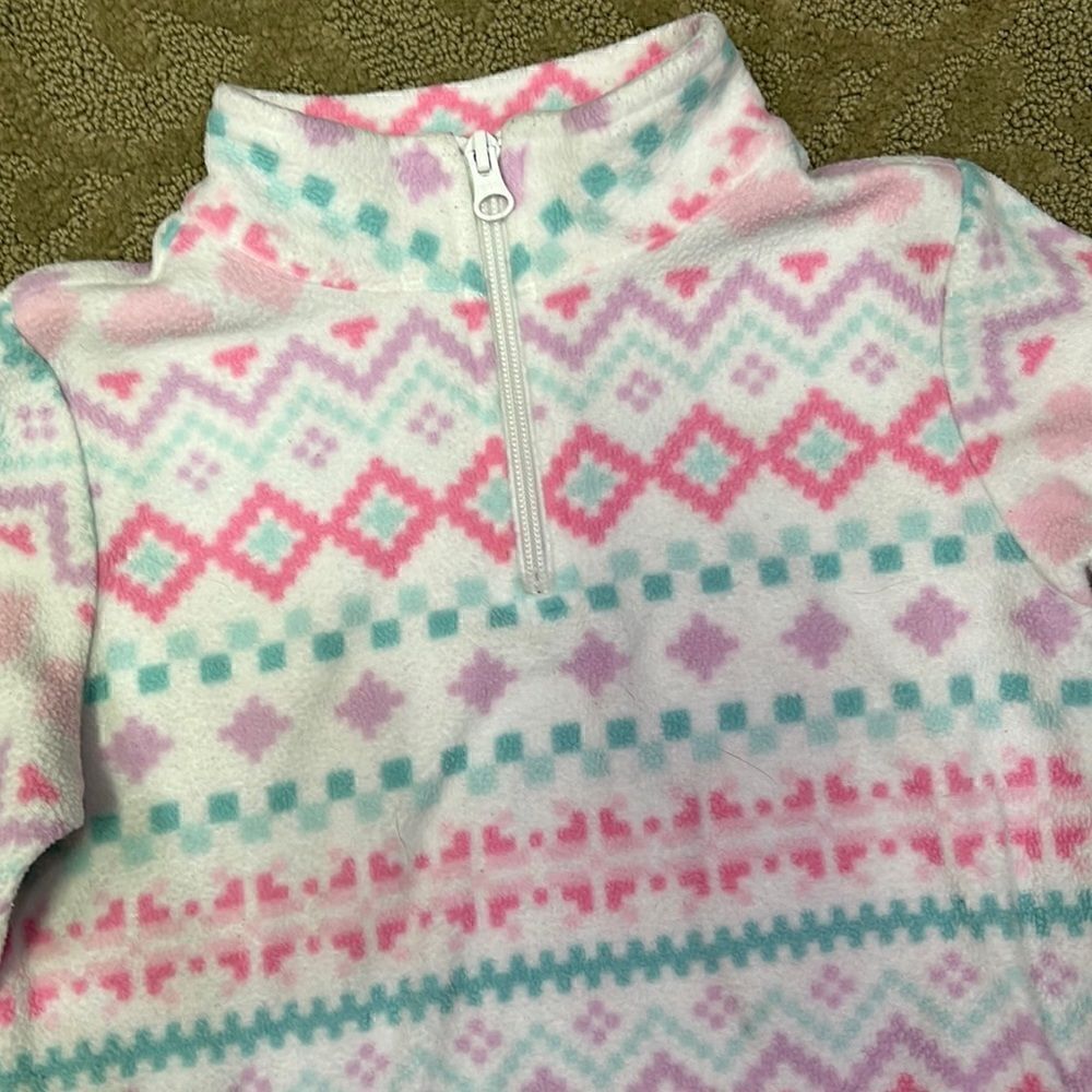 Children Place Girl 10/12 Purple Aqua Pink Heart Pattern Fleece w Pockets - Picture 3 of 11